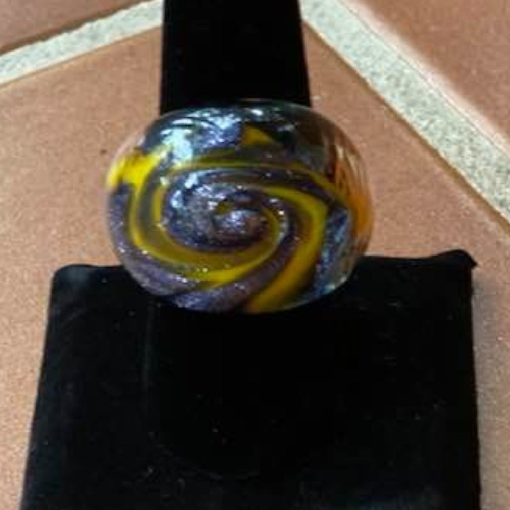 Murano Glass Ring - Handblown - Black/Gold/Clear